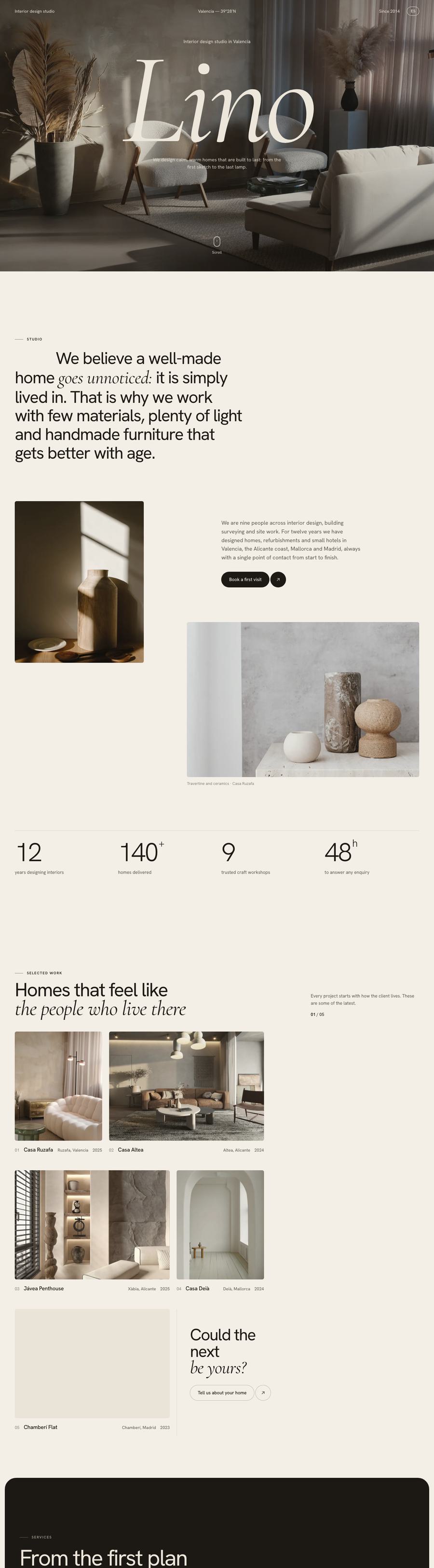Lino website designed by Arkevo, full page