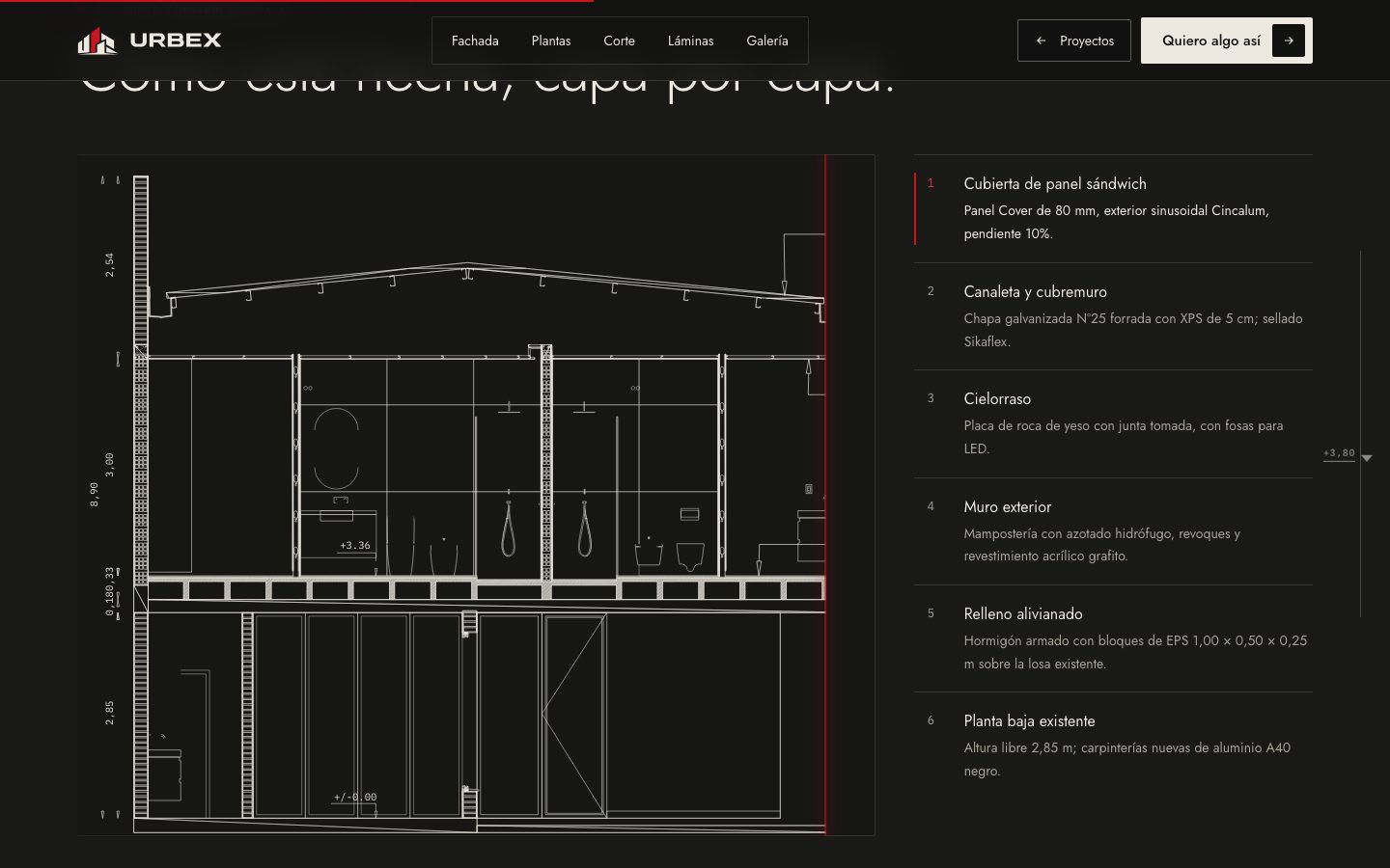 Building section, layer by layer