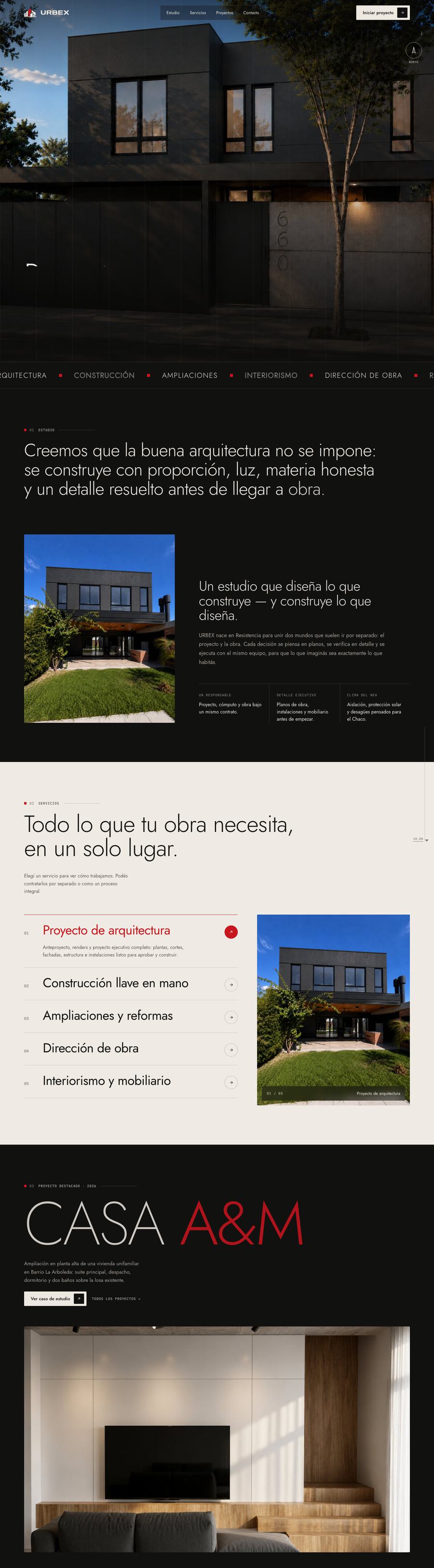 URBEX website designed by Arkevo, full page